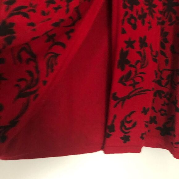 Knit Short sleeve cardigan,l 2X Snap Button Round Neck Floral Red Black Plus - Picture 3 of 11